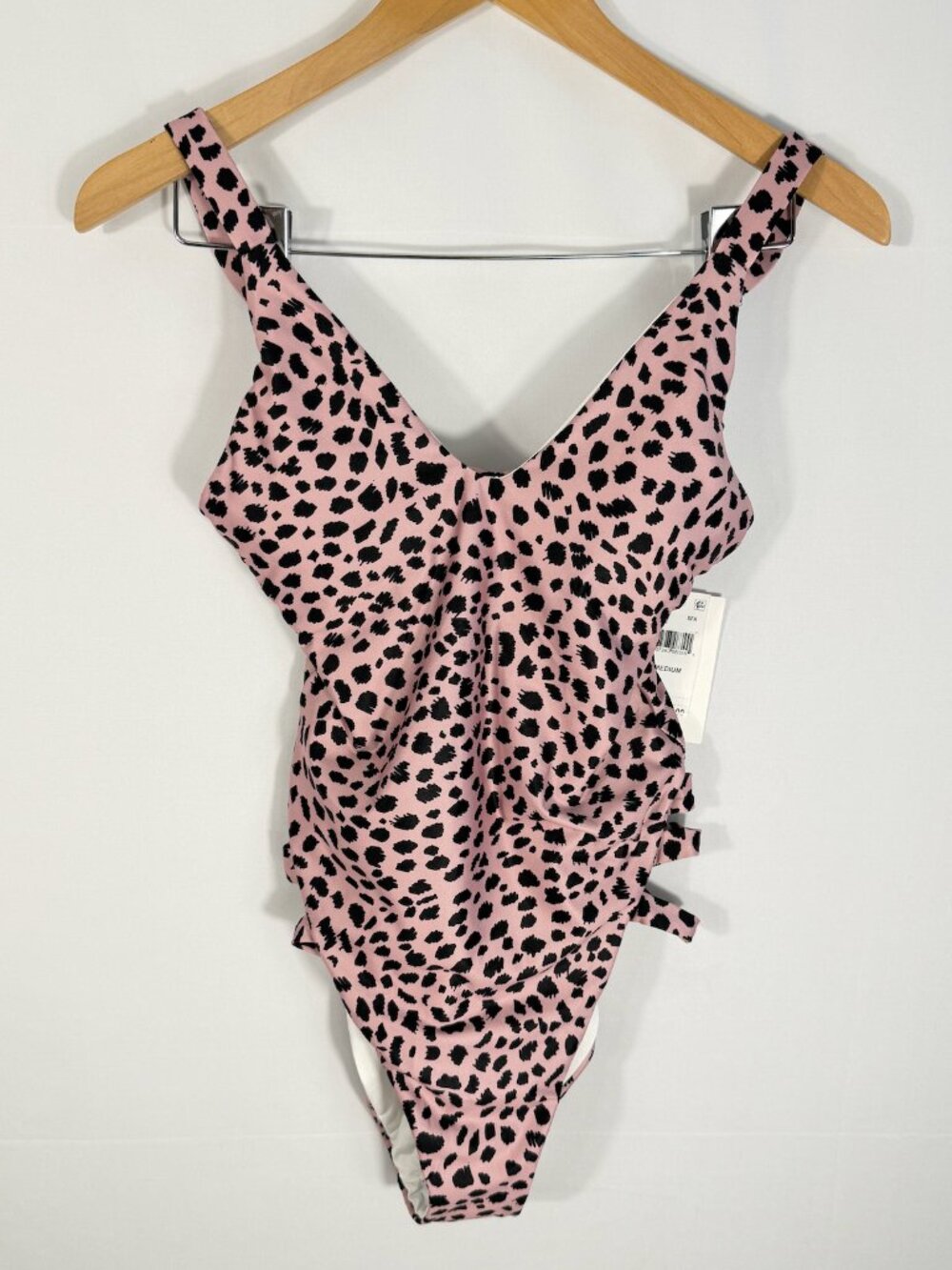 Becca by Rebecca Virtue Black Pink Leopard One Piece Swimsuit Medium NWT
